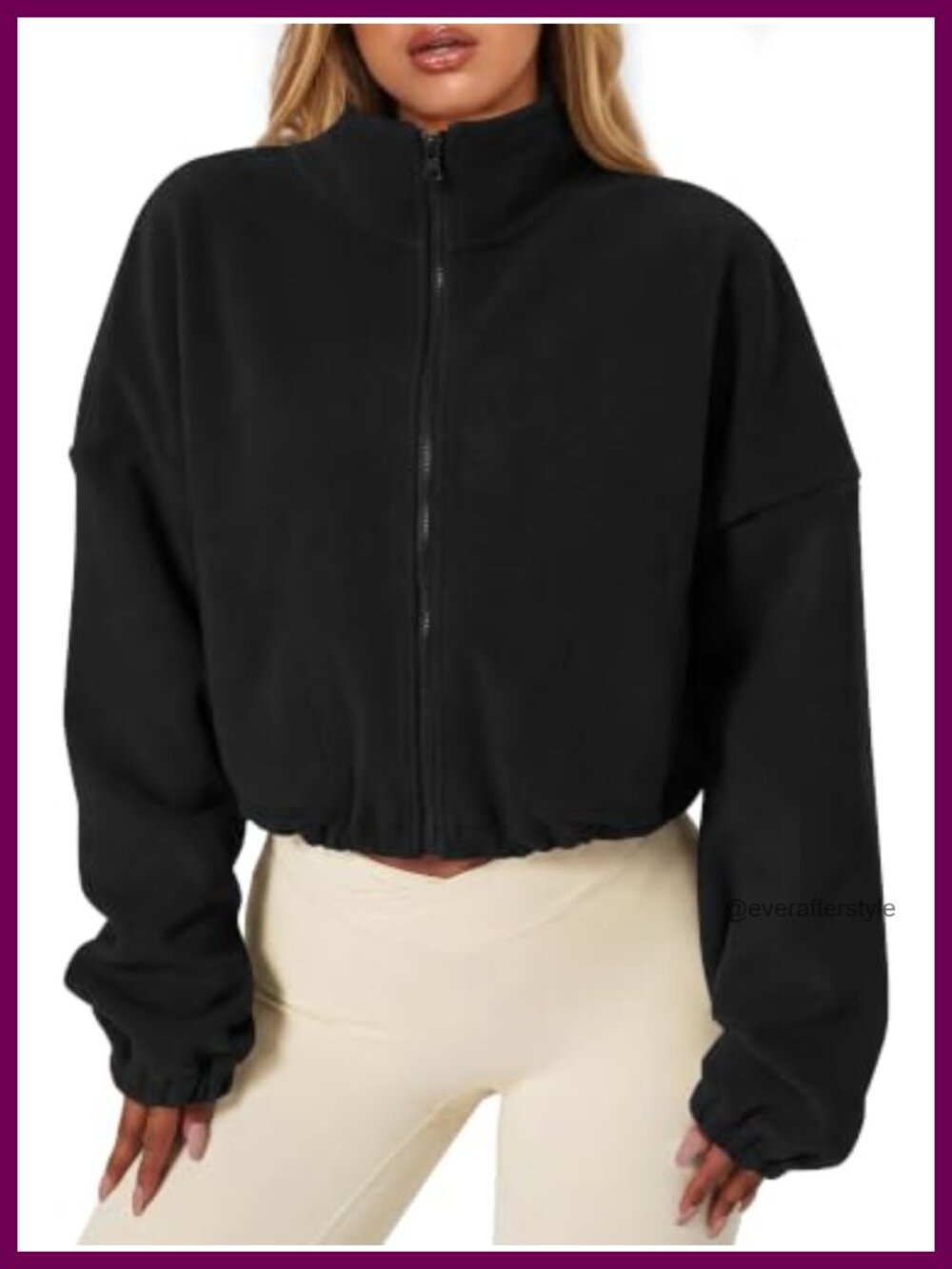 Cropped Fleece Jacket Full Zip Stand Collar Sherpa